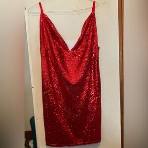 Red sequins mini dress plus.